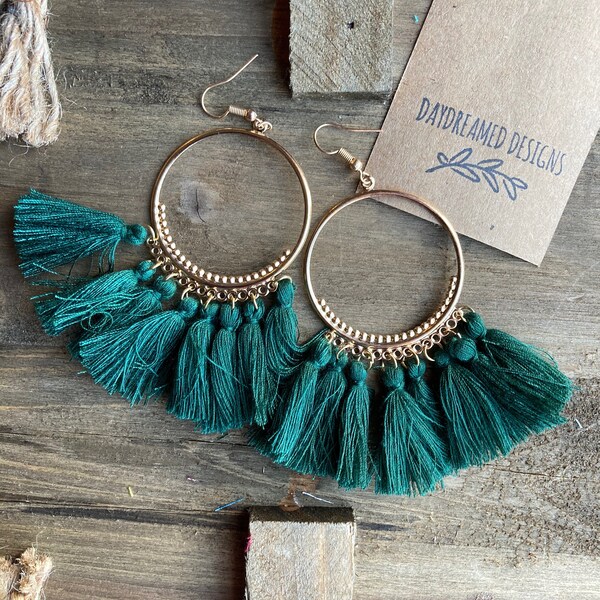 Green Tassel Earring Etsy