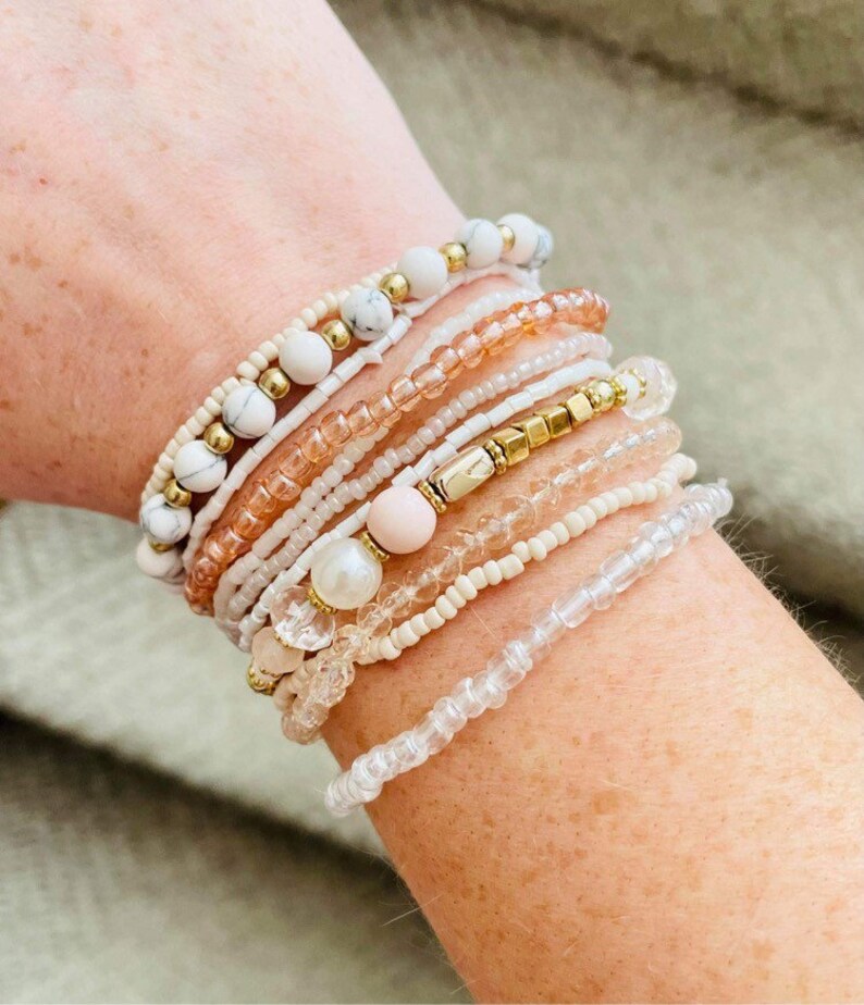 10 Piece Beaded Stacked Stretchy Bracelets Stacked Bracelets Etsy