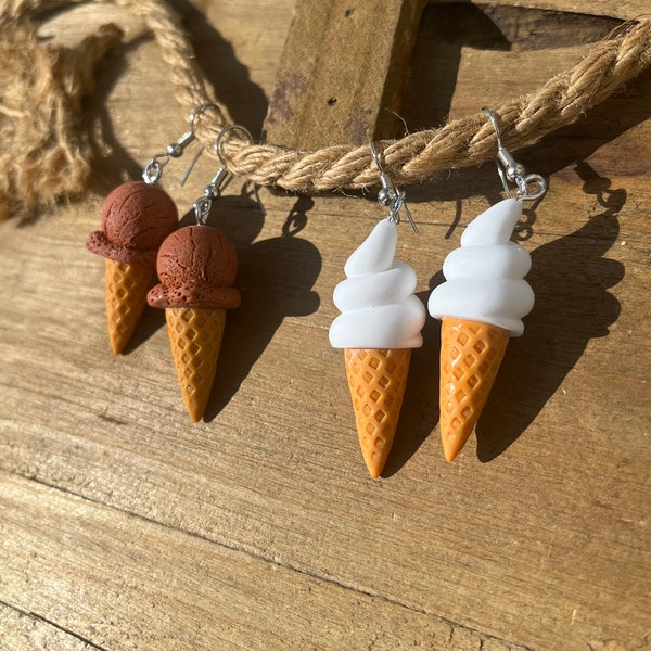 Ice Cream Cone Dangle Earrings, Ice Cream Earrings, Ice Cream Truck Earrings, Summer Earrings, Vanilla Ice Cream Earrings