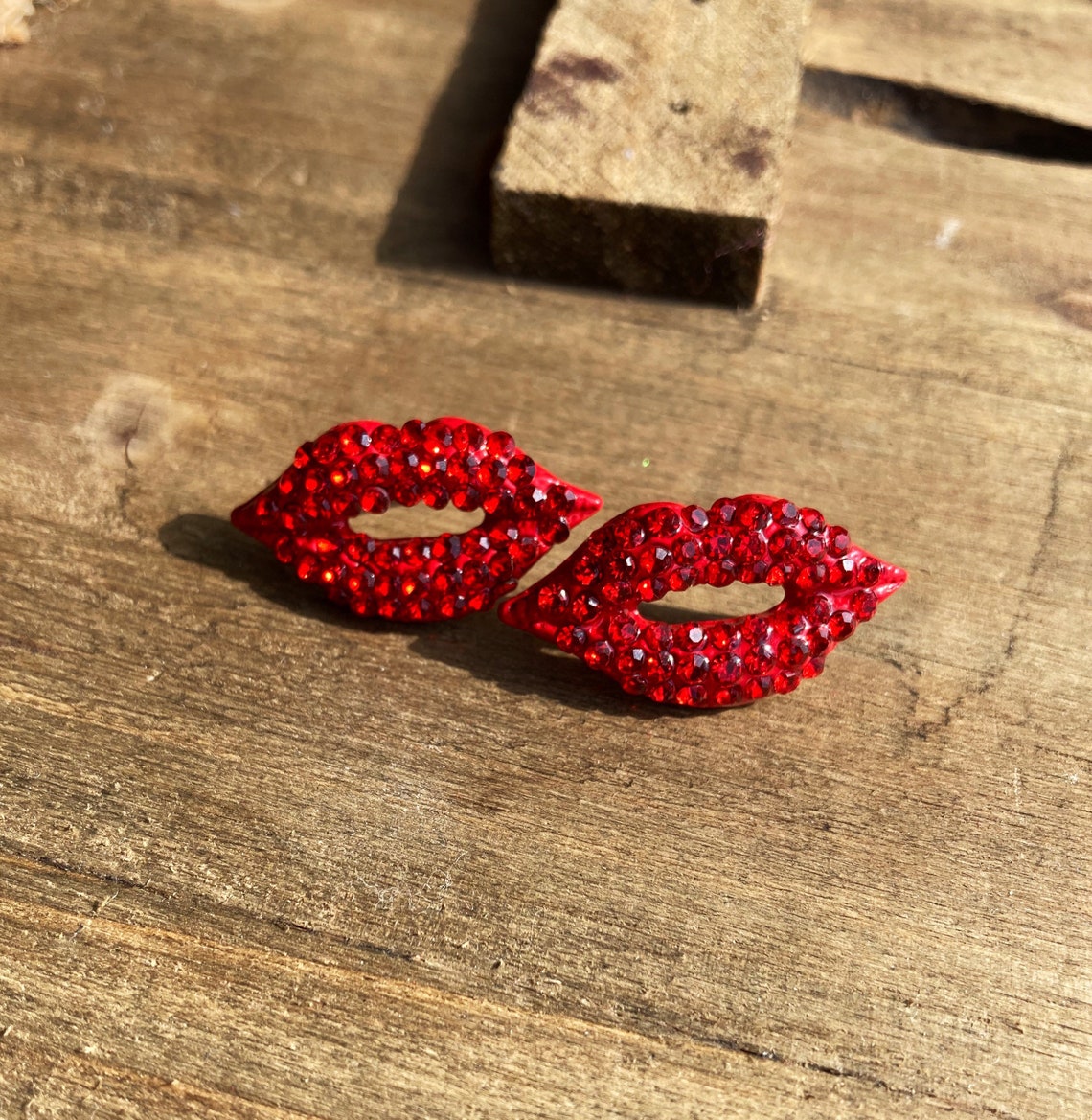 Rhinestone Red Lip Stud Earrings Lip Earrings Red Lips Red Etsy