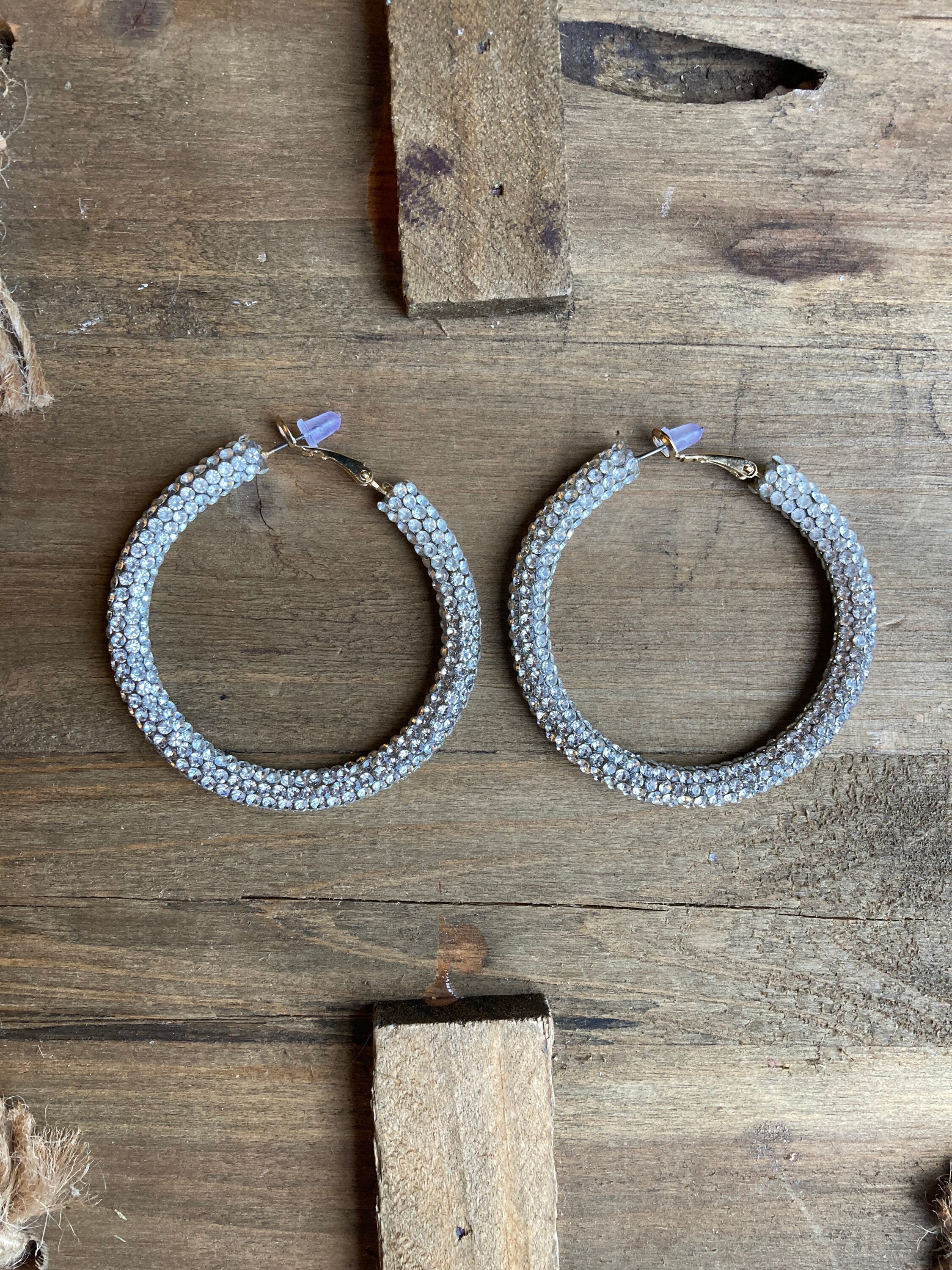 2 Inch White Rhinestone Hoop Earrings Hoop Earrings Etsy