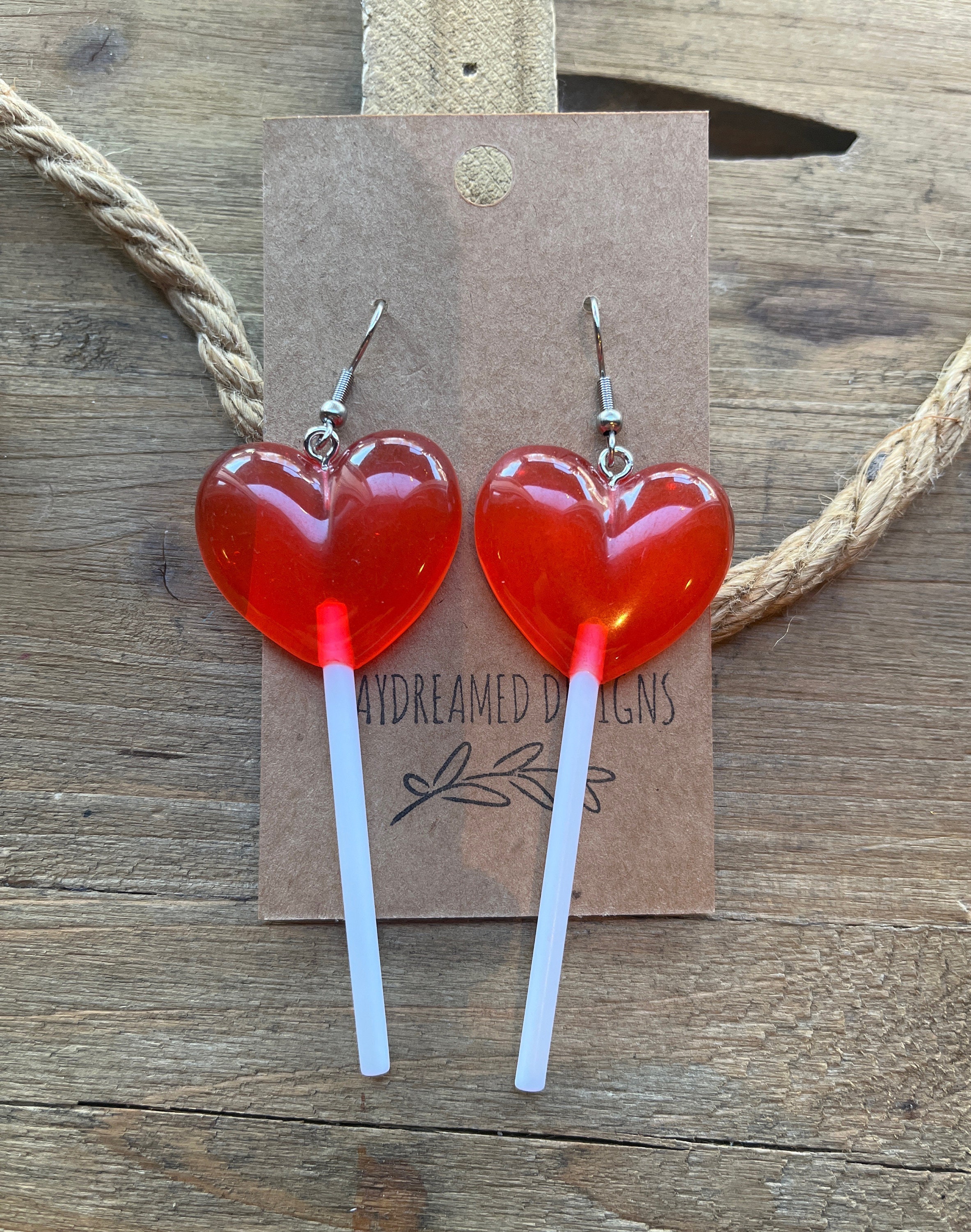 Valentine’s Day Heart Lollipop Earrings, Valentine’s Day Earrings, Valentine’s Day Suckers, Heart Earrings