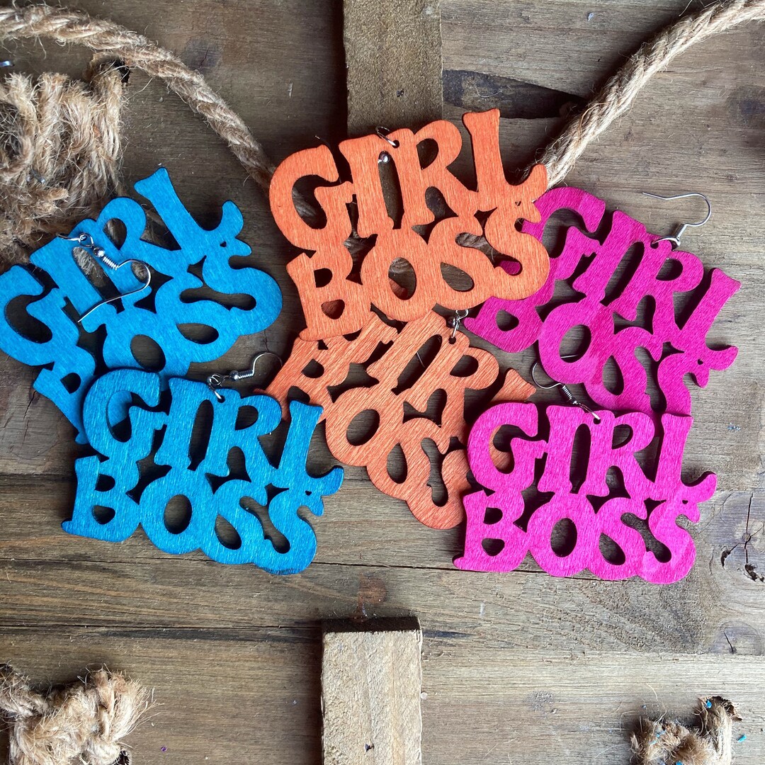 Wooden Girl Boss Earrings Boss Earrings Girl Boss Earrings Etsy