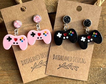 Gamer Girl Earrings, Gamer Earrings, Druzy Gamer Girl Earrings