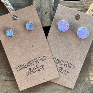 8mm or 12mm Acrylic Iridescent Lavender Purple Druzy Studs, Faux Druzy in Stainless Steel Setting Studs, Purple Studs, Lavender Studs