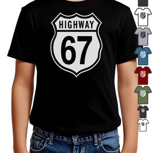 Highway 67 T-Shirt – Funny 6 7 Trend Top for Kids and Teens – 67 Meme T Shirt Viral Tee T Shirt Tee Shirt Tshirt Teenager Six Seven Slogan Kids Black