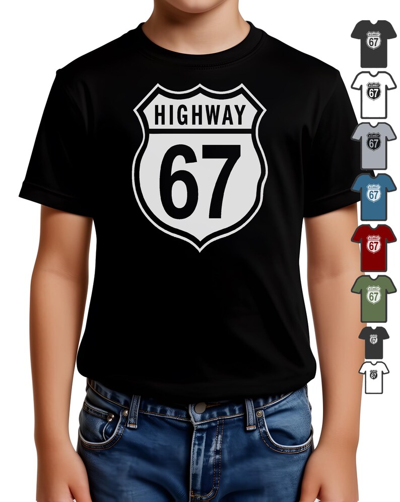 Highway 67 T-Shirt – Funny 6 7 Trend Top for Kids and Teens – 67 Meme T Shirt Viral Tee T Shirt Tee Shirt Tshirt Teenager Six Seven Slogan Kids Black