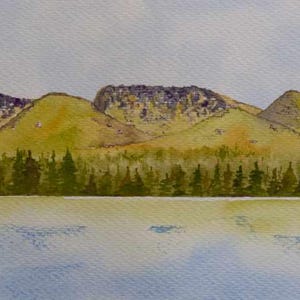 Cairngorms from Loch Morlich, original watercolour painting, contemporary panoramic landscape art, Scottish Highlands gift