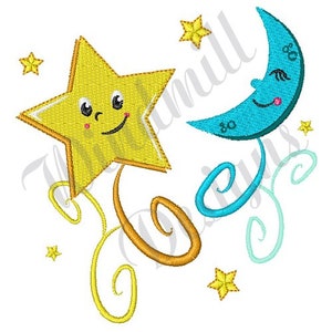 Twinkle Star And Moon - Machine Embroidery Design, Embroidery Designs, Embroidery, Embroidery Patterns, Embroidery Files, Instant Download