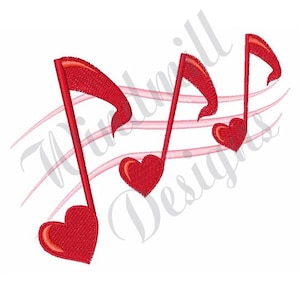 Heart Music Notes Machine Embroidery Design, Embroidery Designs, Machine Embroidery, Embroidery Patterns, Embroidery Files, Instant Download