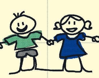 Stick Figure Children boy and girl Machine Embroidery Design, Embroidery Designs, Embroidery Patterns, Embroidery Files, Instant Download