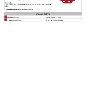 May include: Red tea pot with white polka dots embroidery design. The design is 1.88 inches by 3.27 inches and includes 6,098 stitches. The design is available in the following formats: ART, CND, CSD, DST, EMB, EXP, HUS, JEF, PCS, PEC, PES, SEW, and XXX. The thread manufacturer is Robison-Anton. The design uses two colors: Wildfire (2267) and Snow White (2297).