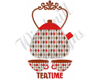 Tea Time Tea Set - Machine Embroidery Design, Embroidery Designs, Embroidery Patterns, Embroidery Files, Instant Download