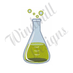 May include: A glass beaker with a yellow liquid inside and bubbles rising from the top. The beaker is clear and has a round bottom.