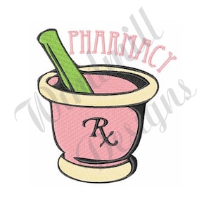 Mortar Pestle Pharmacy RX - Machine Embroidery Design, Embroidery Designs, Machine Embroidery, Embroidery Patterns, Files, Instant Download