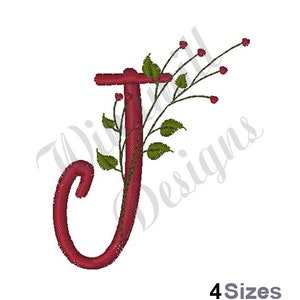 Holiday Holly Letter J - Diseño de bordado a máquina, diseños de bordado, bordado de máquina, patrones de bordado y archivos, descarga instantánea