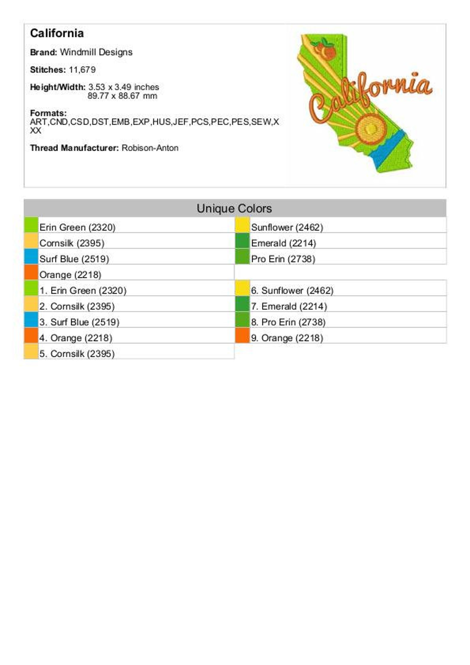 State California - Machine Embroidery Design, Embroidery Designs ...