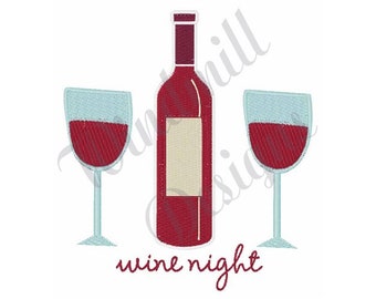 Wine Night -Machine Embroidery Design, Embroidery Designs, Machine Embroidery, Embroidery Patterns, Embroidery Files, Instant Download