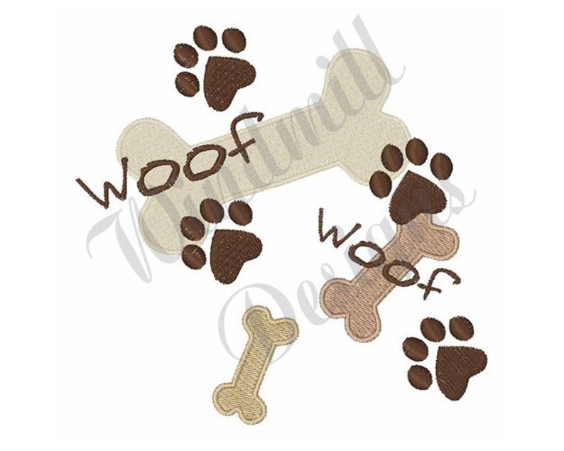 Dog Bones and Paws Woof Woof Machine Embroidery Design Etsy