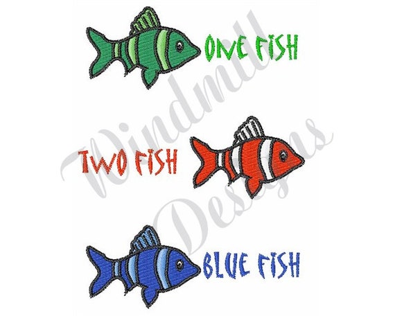 One Two Blue Fish - machine embroidery design