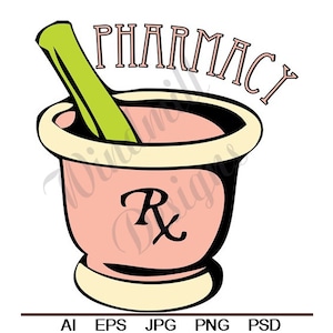 Apotheke Rx Mörtel und Pestle - Svg, Dxf, Eps, Png, Jpg, Vektor-Kunst, Clipart, geschnitten E-Datei Cricut und Silhouette geschnitten Dateien
