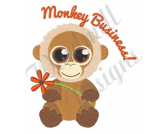 Söt apaaffär - Maskinbroderidesign, broderimönster, broderimönster, broderifiler, direktnedladdning