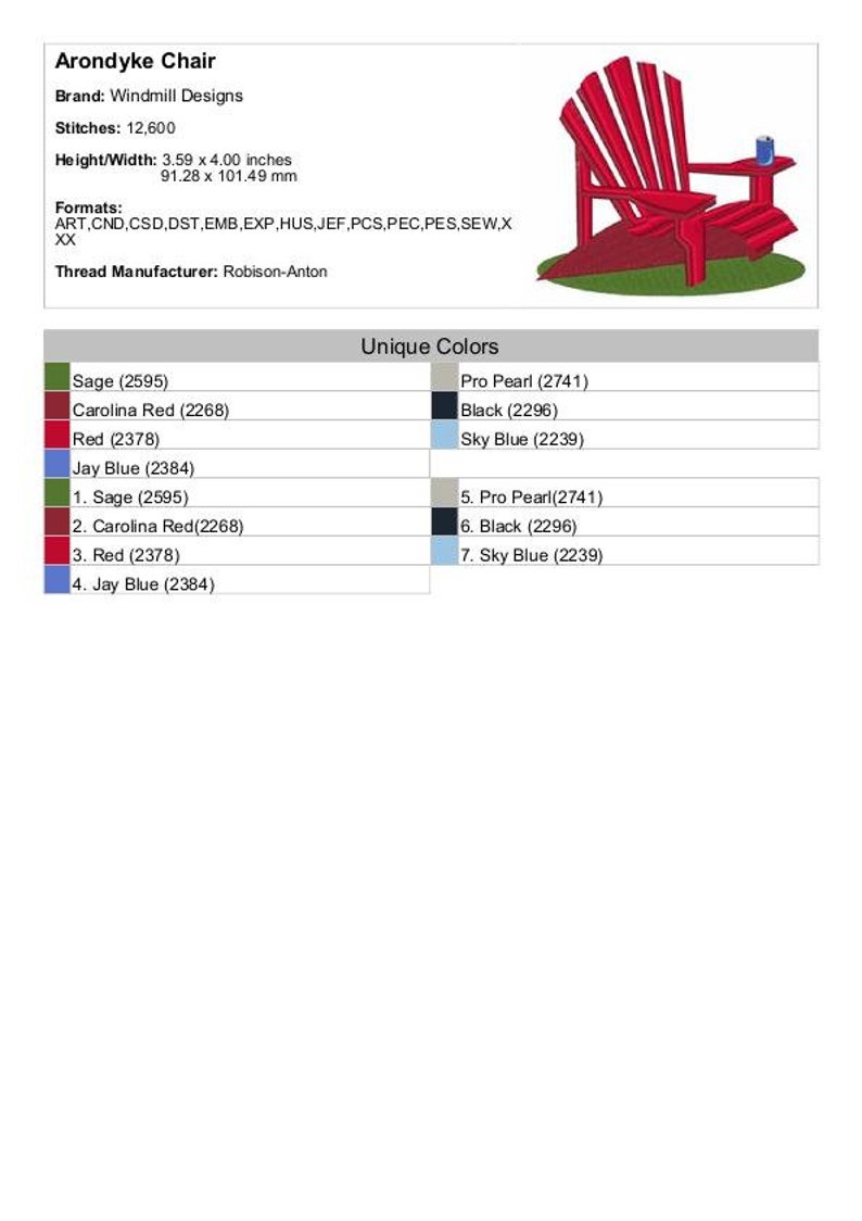 Adirondack Chair machine Embroidery Design Embroidery Etsy