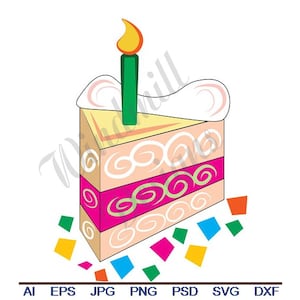 Bunter Geburtstagskuchen -Svg, Dxf, Eps, Png, Jpg, Vektorkunst, Clipart, Schnittdatei