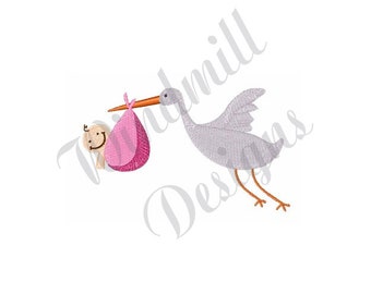 Disegno per ricamo a macchina "Cicogna per baby shower", Disegni per ricamo, Ricamo a macchina, Schemi per ricamo, File per ricamo, Download immediato