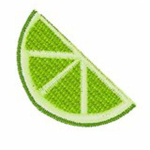 May include: A green lime wedge with a white centre, embroidered in a stitched style.