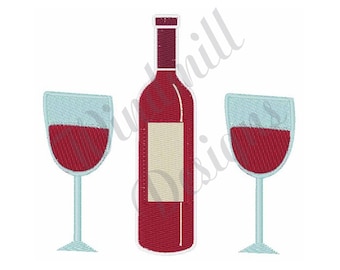 Wine Bottle Glasses - Machine Embroidery Design, Embroidery Designs, Machine Embroidery, Embroidery Patterns & Files, Instant Download