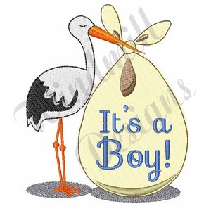 Its A Boy Stork Baby Machine Embroidery Design