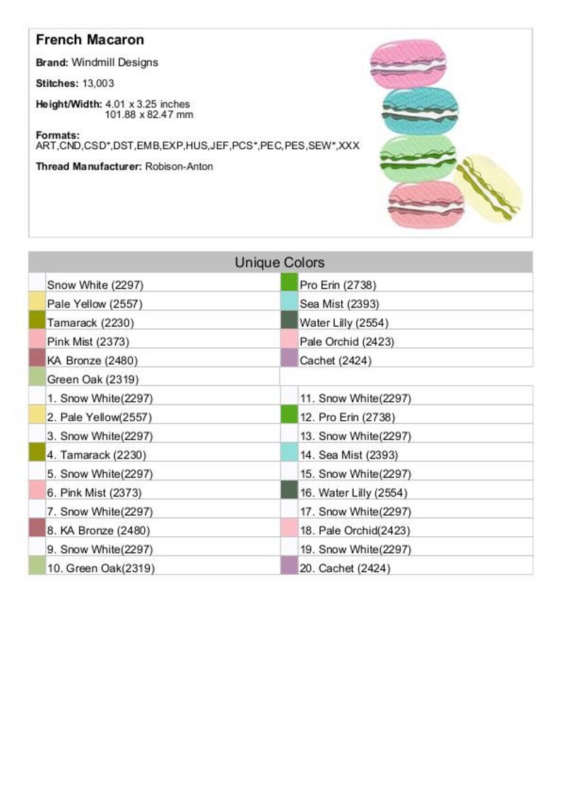 French Macaron Machine Embroidery Design, Embroidery Designs, Machine Embroidery, Embroidery Patterns, Embroidery Files, Instant Download image 2