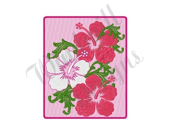 額入りハイビスカスの花 - 機械刺繍デザイン、刺繍デザイン、刺繍パターン、刺繍ファイル、即時ダウンロード