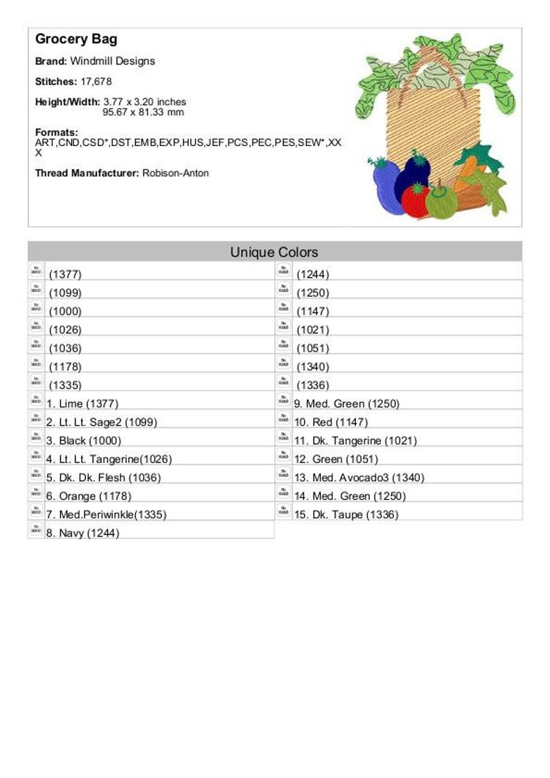 Grocery Bag Machine Embroidery Design Embroidery Designs Etsy