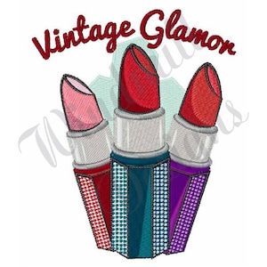 Lippenstift Vintage Glamour - Maschine Stickerei Design, Stickerei Designs, Stickerei, Stickmuster, Stickdateien, sofortiger Download
