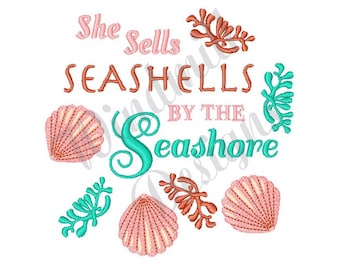 She Sells Seashells By The Seashore - Machine Embroidery Design 3 sizes