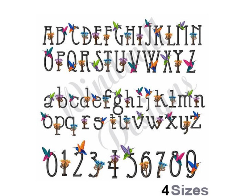Humming Bird Machine Embroidery Font Instant Download Embroidery ...