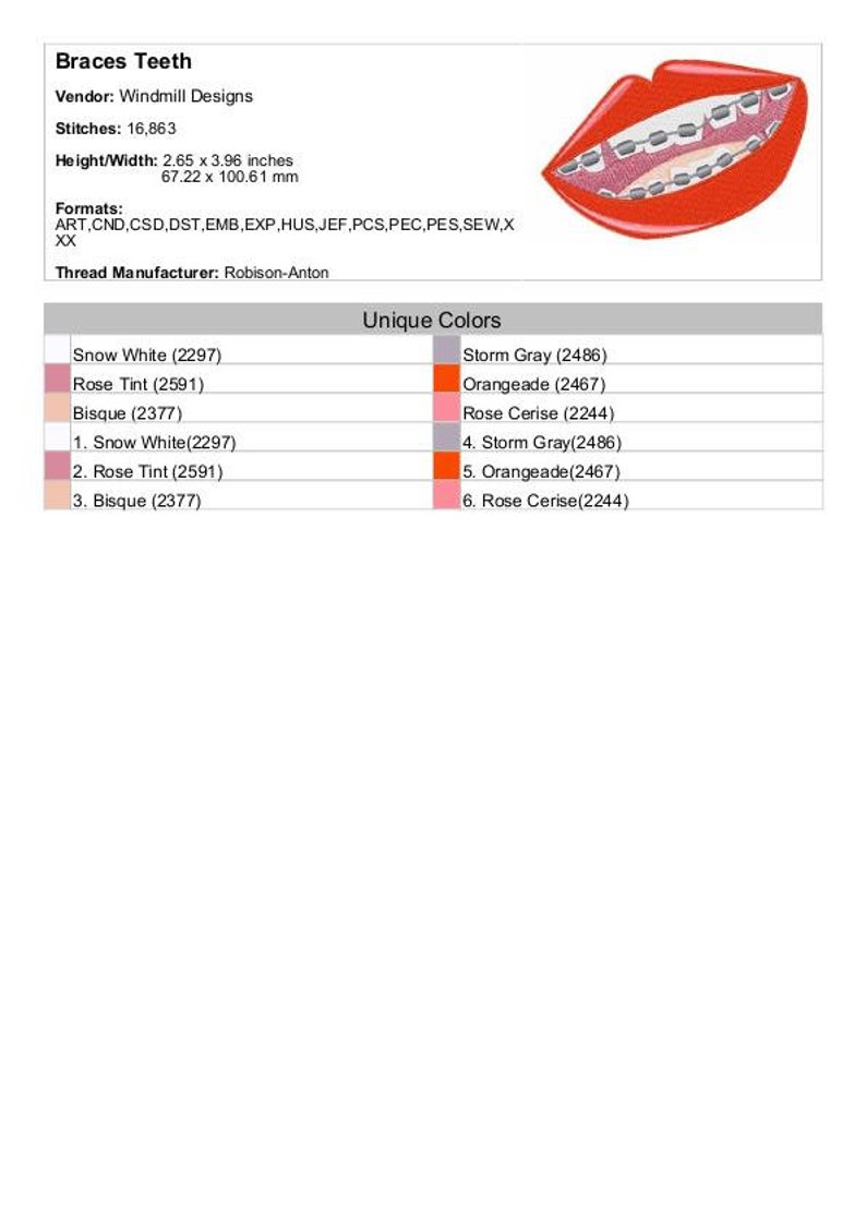 Braces Teeth Machine Embroidery Design Embroidery Designs Etsy