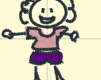 Stick Figure Girl Machine Embroidery Design, Embroidery Designs, Embroidery, Embroidery Patterns, Embroidery Files, Instant Download