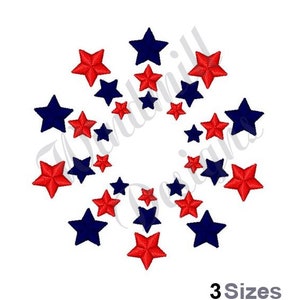 May include: A design featuring a circle of red and blue stars. The stars are arranged in a spiral pattern. The design is perfect for patriotic crafts and projects.