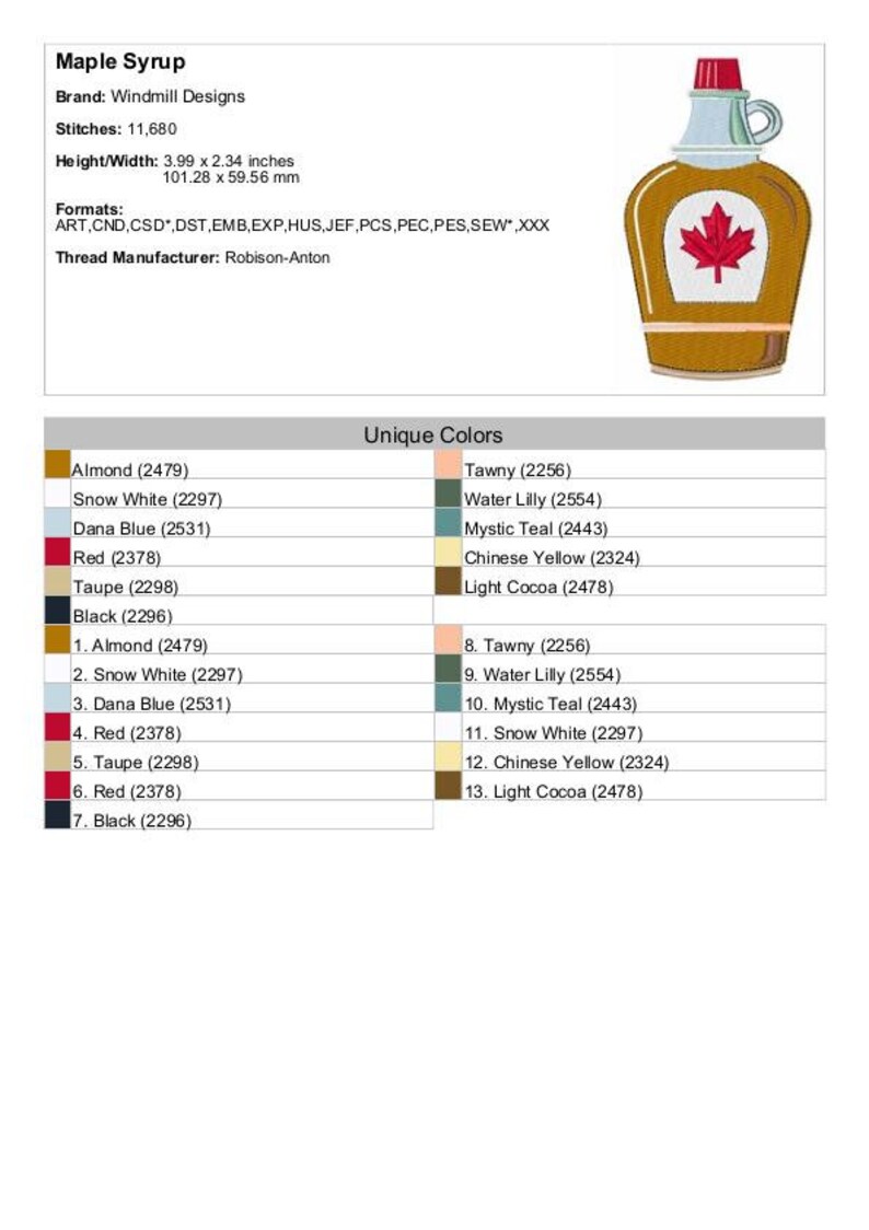 Maple Syrup Machine Embroidery Design Embroidery Designs Etsy
