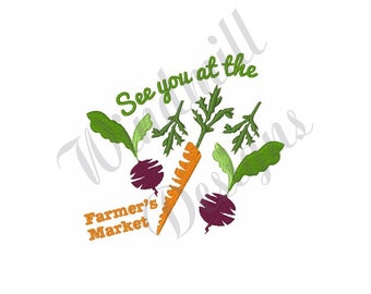 Farmers Mercado Zanahorias Remolachas - Diseño de bordado de máquina, diseños de bordado, bordado de máquina, patrones de bordado, descarga instantánea