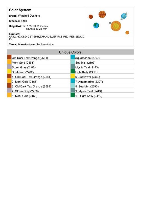 Solar System Planets Machine Embroidery Design Embroidery Designs Machine Embroidery Embroidery Patterns Files Instant Download
