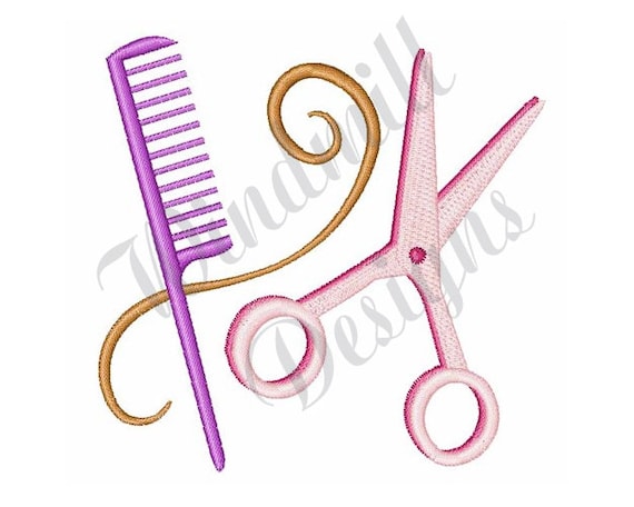 Haircut Scissors Comb Machine Embroidery Design, Embroidery