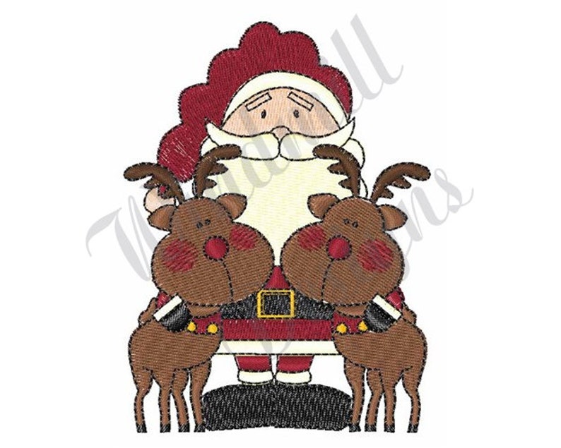 Santa and reindeer christmas machine embroidery design  etsy Santa and reindeer christmas machine embroidery design  etsy
