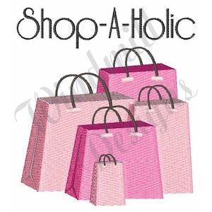 Einkaufstaschen Shopaholic - Stickdatei, Stickmuster, Maschinenstickerei, Stickmuster & Dateien, Instant Download