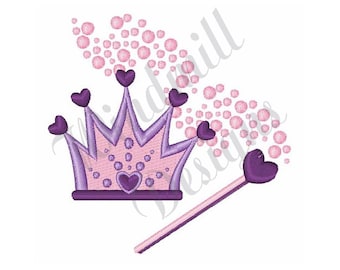 Princesa Corona y Máquina de varita diseño de bordado, diseños de bordado, bordado de máquina, patrones de bordado & archivos, descarga instantánea