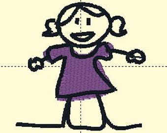 Stick Figure Girl Machine Embroidery Design, Embroidery Designs, Embroidery, Embroidery Patterns, Embroidery Files, Instant Download