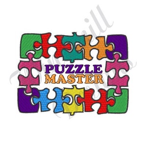 May include: A colorful puzzle piece design with the text "PUZZLE MASTER" in the center. The puzzle pieces are in shades of green, blue, yellow, orange, red, and purple.